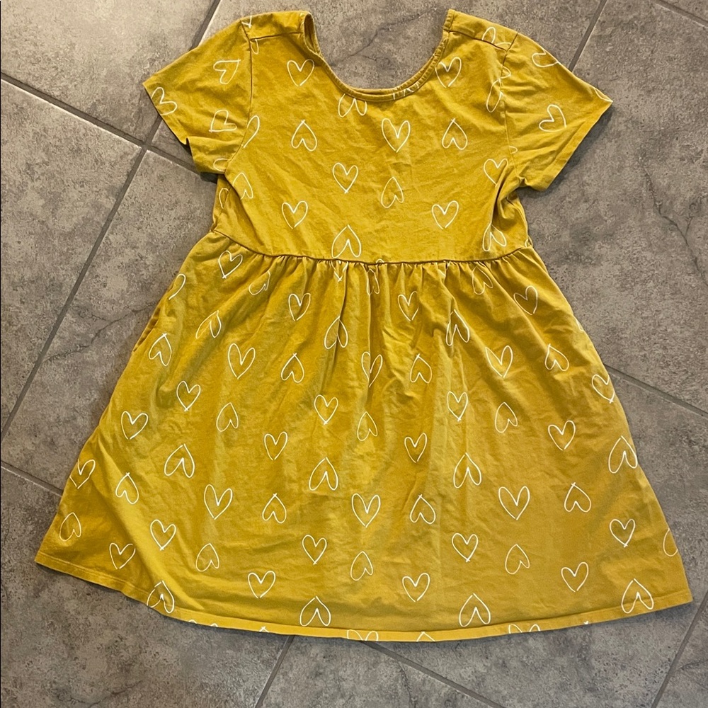 Old Navy Mustard Heart Pattern Kids Dress